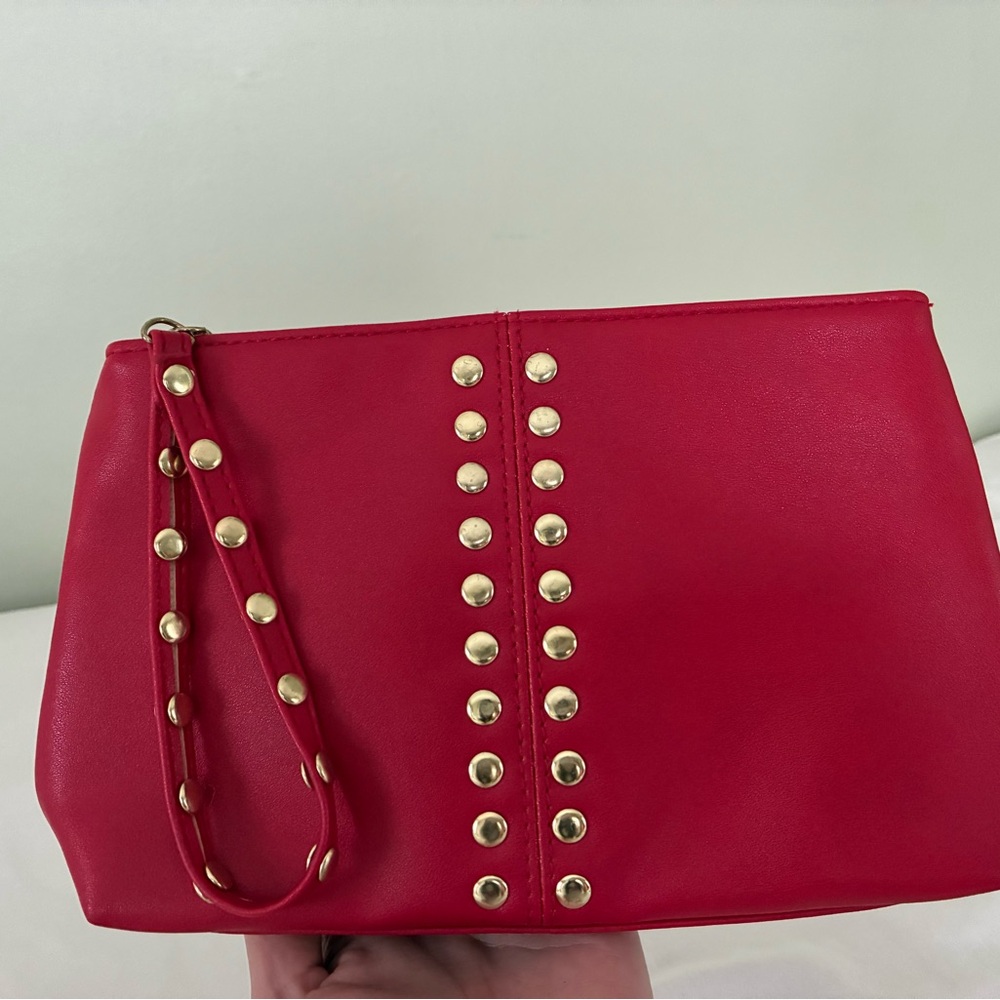 Elizabeth Arden Red Clutch with Gold Studs